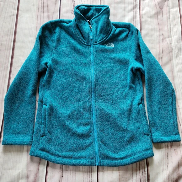 North Face "Crescent Full Zip" Fleece Jacket Heather Blue | Big Girl's Size XL - Picture 2 of 10